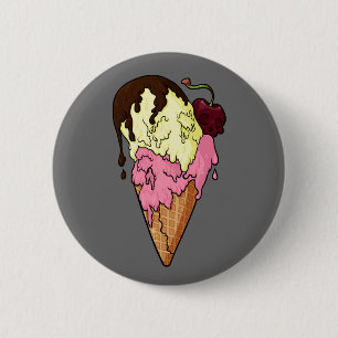Deathly Sweet Strawberry n' Banana Skull Ice Cream 6 Cm Round Badge