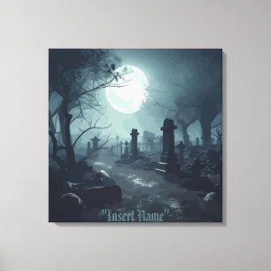 Death's Domain: A Spooky Cemetery View Canvas Print