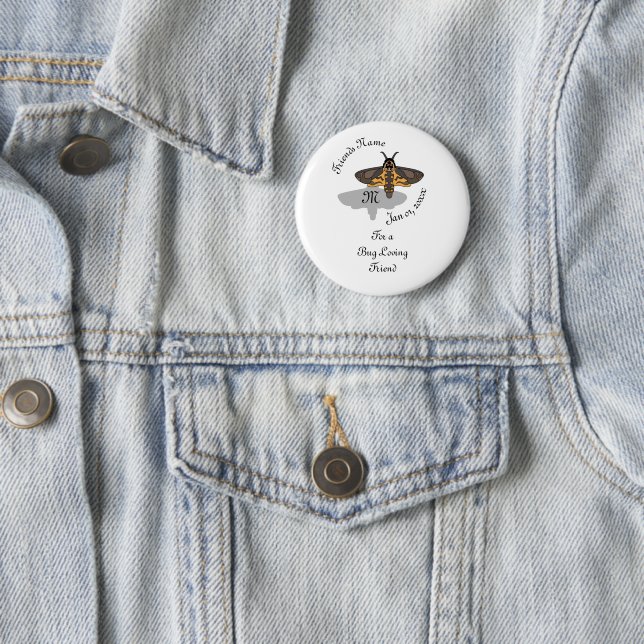 Death's Head Hawk Moth Monogram 6 Cm Round Badge (In Situ)