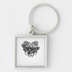 Deathshead Moth Classic - Skeleton Hand Heart Key Ring