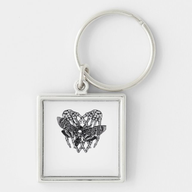 Deathshead Moth Classic - Skeleton Hand Heart Key Ring (Front)