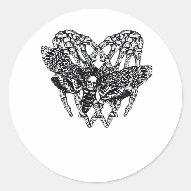Deathshead Moth Classic - Skeleton Hand Heart Round Sticker (Front)