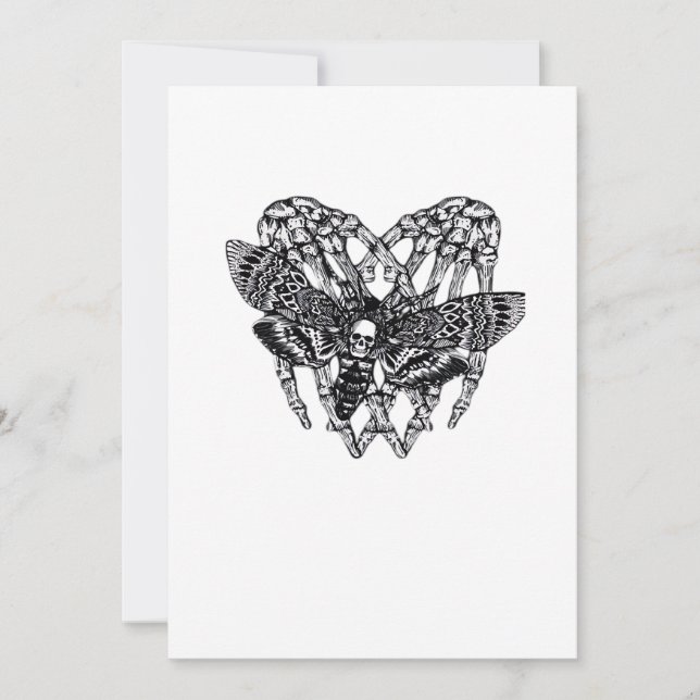 Deathshead Moth Classic Skeleton Hand Heart Style Holiday Card (Front)