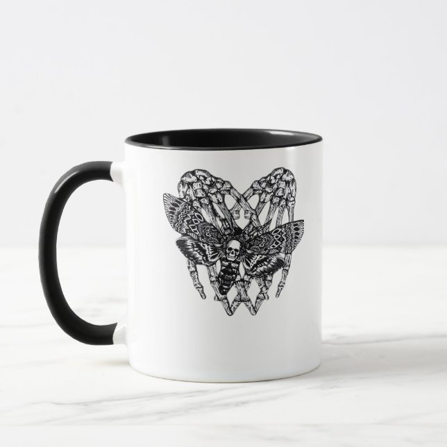 Deathshead Moth Classic Skeleton Hand Heart Style Mug (Left)