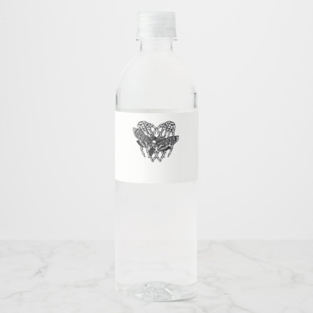 Deathshead Moth Classic - Skeleton Hand Heart Water Bottle Label (Front)