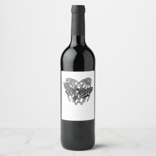 Deathshead Moth Classic - Skeleton Hand Heart Wine Label