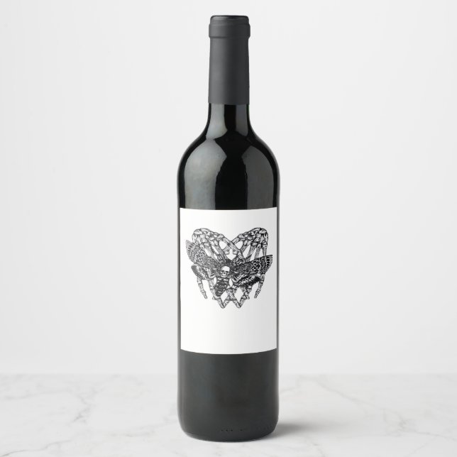 Deathshead Moth Classic - Skeleton Hand Heart Wine Label (Front)