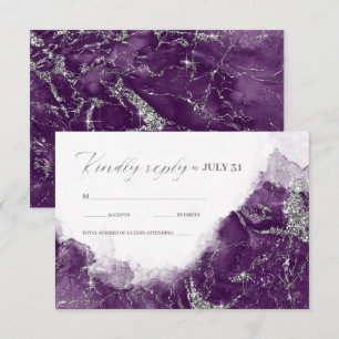 Debbie U-W Marble Glitter Wedding Plum Slvr ID644 RSVP Card