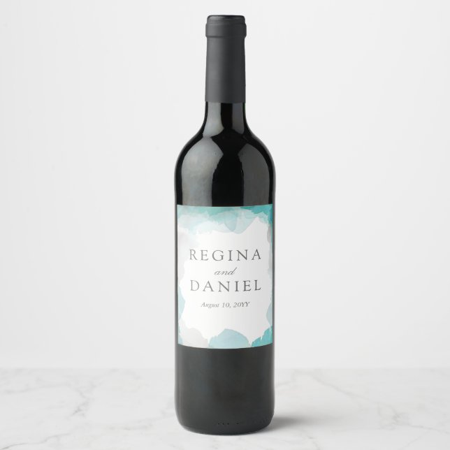 Debonair Turquoise Wedding Wine Label (Front)