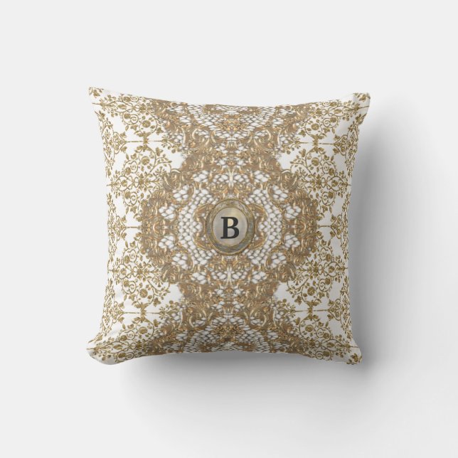 Deborah Monogram Victorian Throw Pillow (Front)