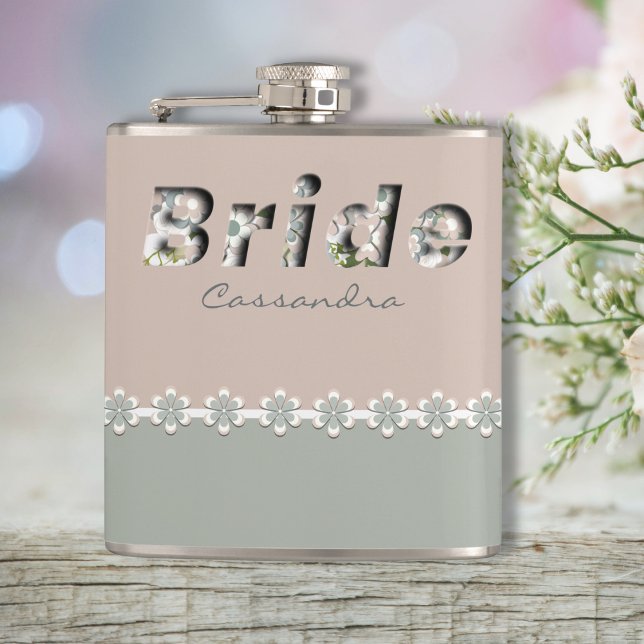 Debossed 3D Adorable Retro Green White Bride Hip Flask (Creator Uploaded)