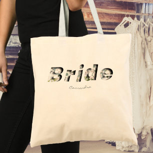 Debossed 3D Adorable Retro Green White Bride Tote Bag