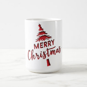 Debossed "Merry Christmas" Tree Text on White Coffee Mug
