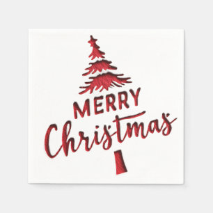 Debossed "Merry Christmas" Tree Text on White Napkin