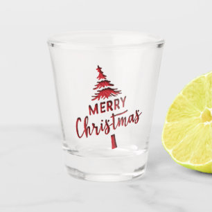 Debossed "Merry Christmas" Tree Text on White  Shot Glass