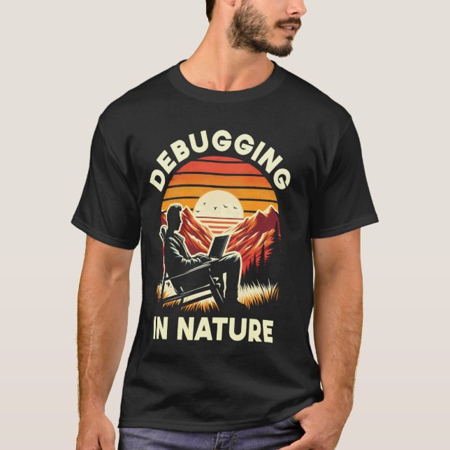 Debugging in Nature - Retro Sunset Outdoor Remote  T-Shirt (Front)