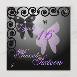 Debutant Butterfly Sweet Sixteen Purpl/BlackInvit. Invitation