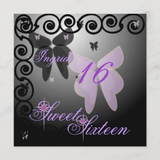 Debutant Butterfly Sweet Sixteen Purpl/BlackInvit. Invitation
