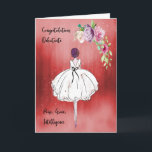 Debutante Congratulations in Red Girl & Flowers Card<br><div class="desc">Debutante congratulations card with a red background. The illustrated girl in the image is wearing a full short white dress and there is a spray of flowers in the upper right corner of the design. The words on the inside can be changed. Thanks to Design Cuts, Creative Fabrica and Photoshop...</div>