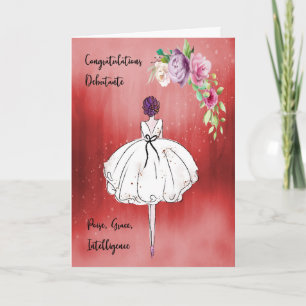 Debutante Congratulations in Red Girl & Flowers Card