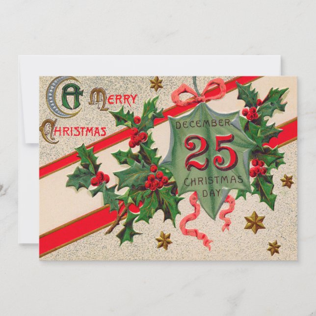 Dec 25th Holly Christmas Ornament Invitation (Front)