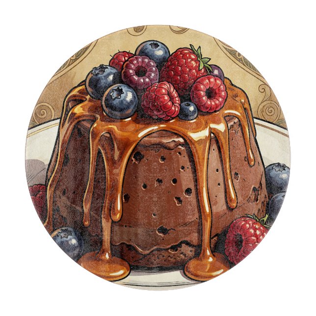 Decadent Chocolate Caramel Berry Cake Cutting Board (Front)