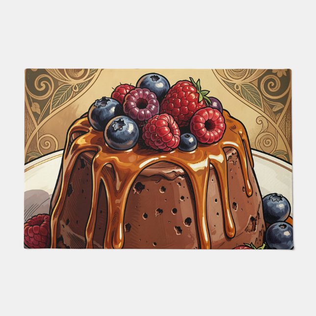 Decadent Chocolate Caramel Berry Cake Doormat (Front)
