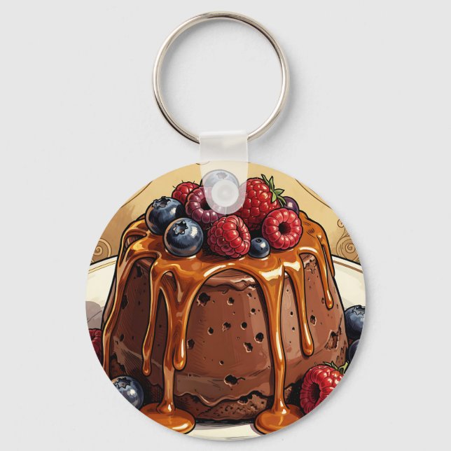 Decadent Chocolate Caramel Berry Cake Key Ring (Front)