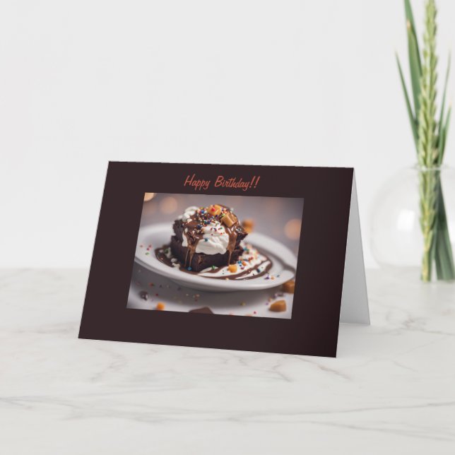 Decadent chocolate fudge brownie birthday card (Front)