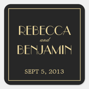 Decadent Deco elegant chic black wedding favour ta Square Sticker