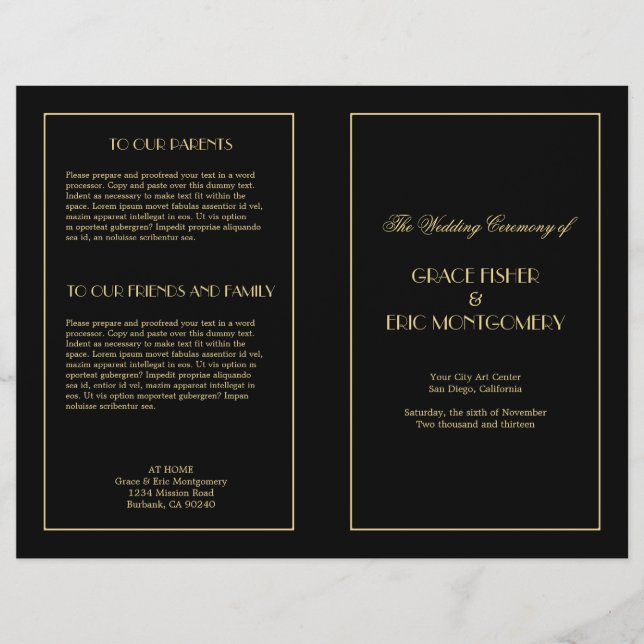 Decadent Deco elegant chic formal wedding program (Front)