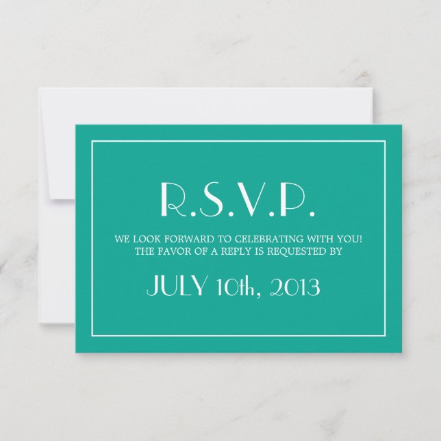 Decadent Deco elegant chic teal wedding response Invitation (Front)