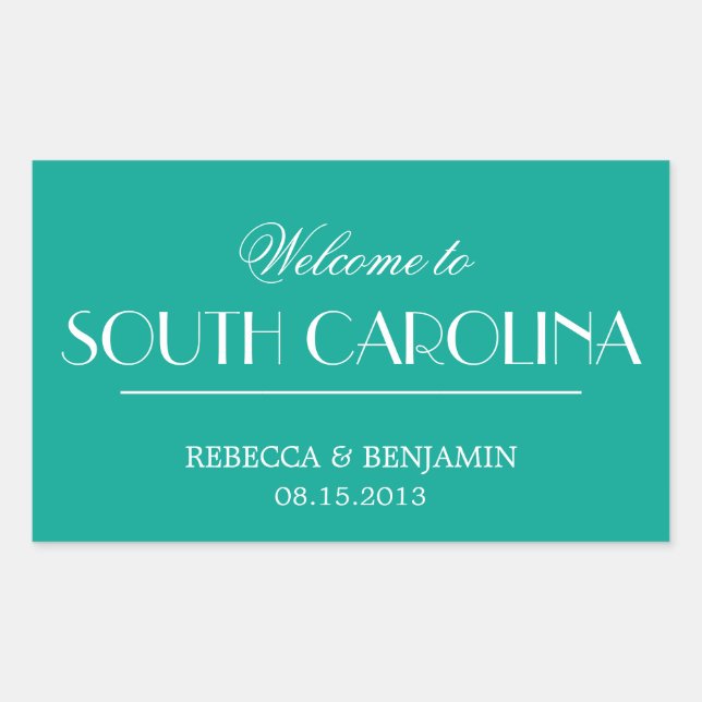 Decadent Deco elegant chic teal welcome wedding Rectangular Sticker (Front)