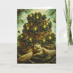 Decadent Forest cake turtle with flowers and birds Card