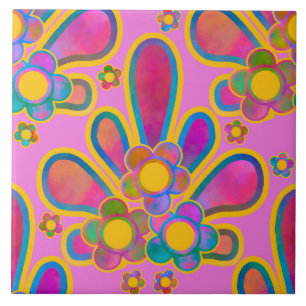 Decadent Guilded Retro Watercolor Ploomf at Sunset Ceramic Tile