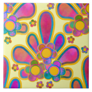 Decadent Guilded Retro Watercolor Ploomf Sunrise Ceramic Tile