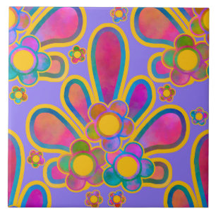 Decadent Guilded Retro Watercolor Ploomf Twilight Ceramic Tile