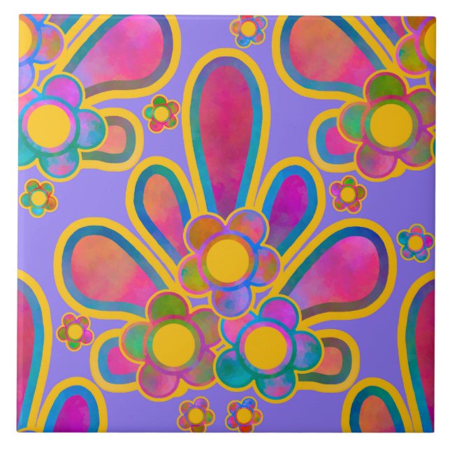 Decadent Guilded Retro Watercolor Ploomf Twilight Ceramic Tile (Front)