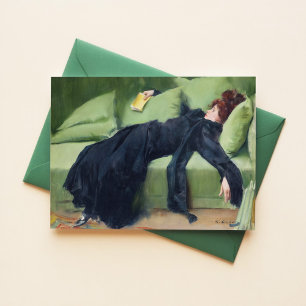 Decadent Young Woman Ramon Casas Vintage Art Card