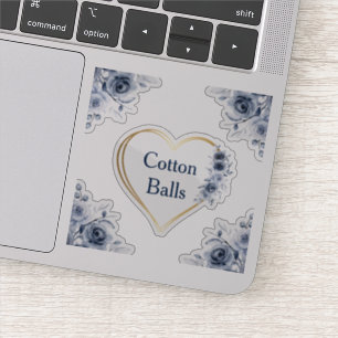 Decal 3" x3" Blue Floral Cotton Balls