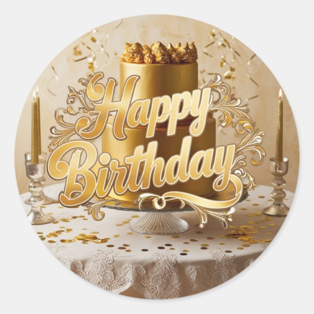 Decal Stickers Happy Birthday Metallic Gold (Front)