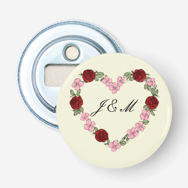 Décapsuleur Cream magnetic with pink and red heart Bottle Opener (Front)