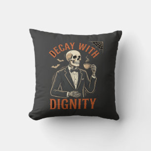 Decay With Dignity Vintage Skeleton Coffee Hallowe Cushion