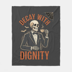 Decay With Dignity Vintage Skeleton Coffee Hallowe Fleece Blanket