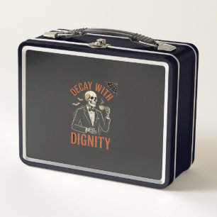 Decay With Dignity Vintage Skeleton Coffee Hallowe Metal Lunch Box