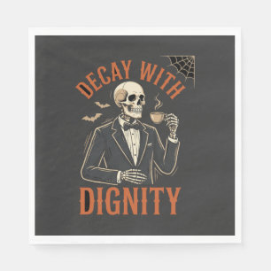 Decay With Dignity Vintage Skeleton Coffee Hallowe Napkin