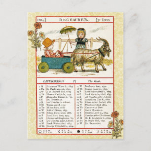 December 1884 Almanac.  Capricorn, The Goat Postcard