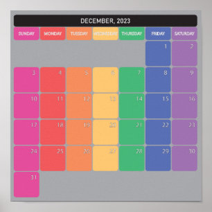 December 2023 planer calendar colour days poster