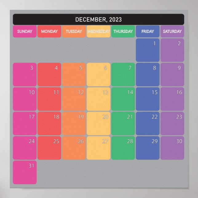 December 2023 planer calendar colour days poster (Front)