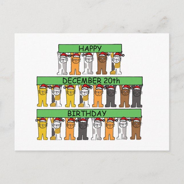 December 20th Happy Birthday Cartoon Cats Postcard (Front)